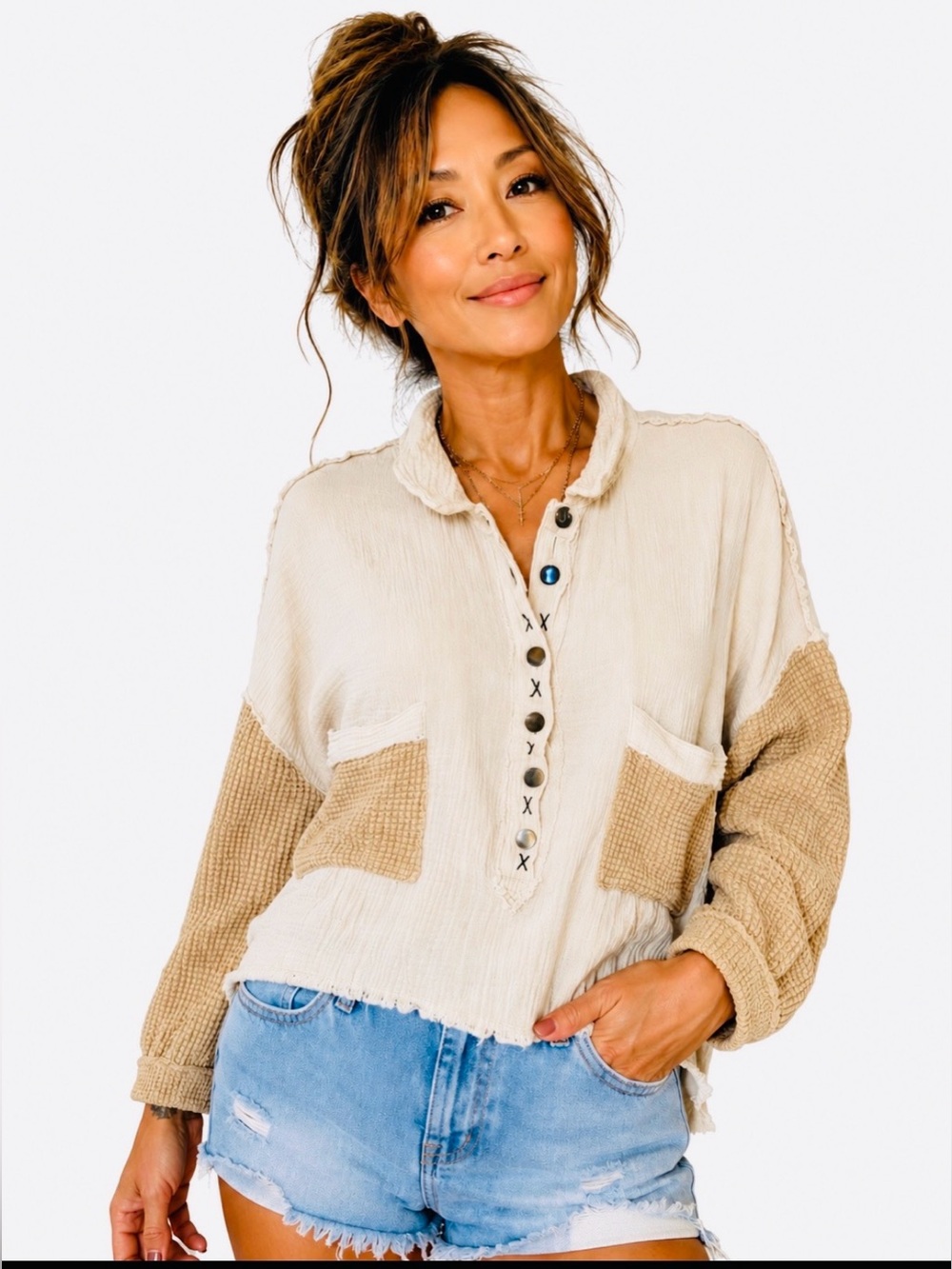 POL long sleeve button front top - Picture 2 of 6